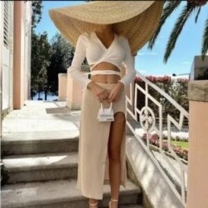 ZARA Deep Slit Linen Midi Pencil Skirt